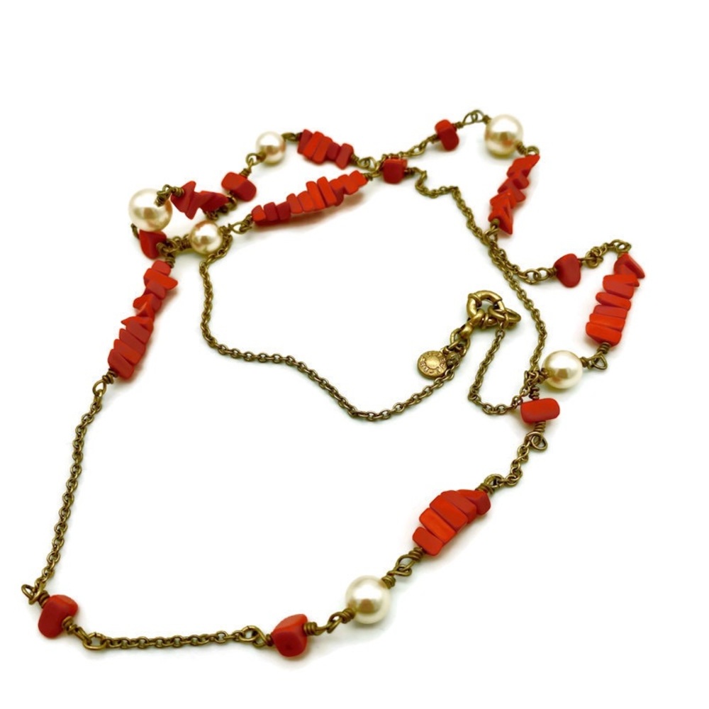 J Crew Simulated Coral Faux Pearls Long Necklace